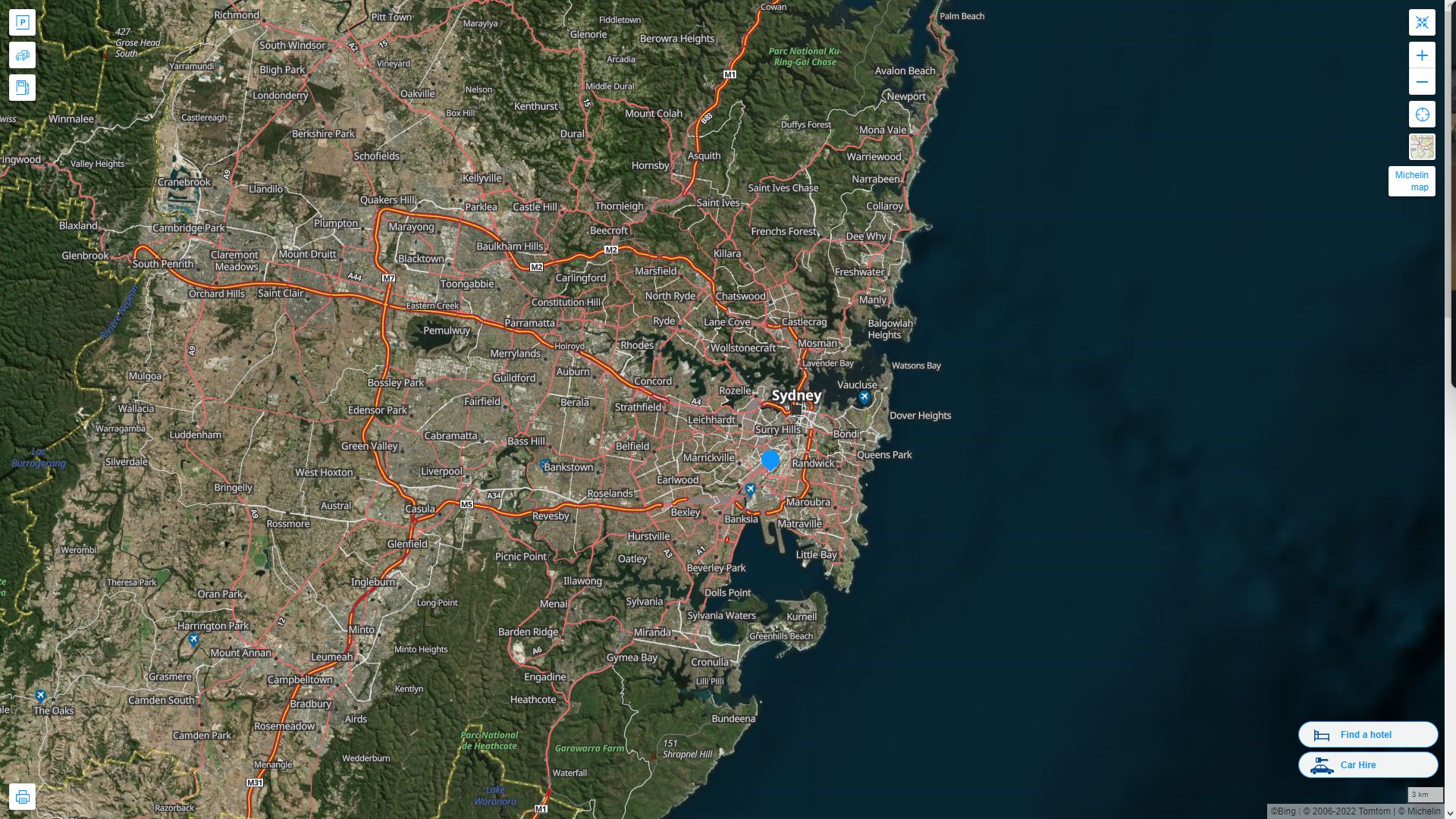 Sydney Highway and Road Map with Satellite View